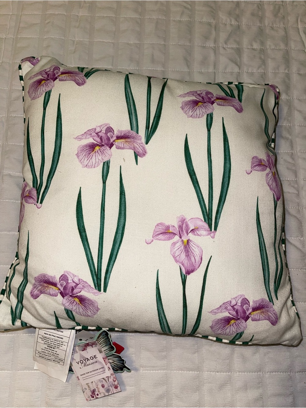 Voyage Maison Floral Print Accent Outdoor Pillow in White, Green, Purple